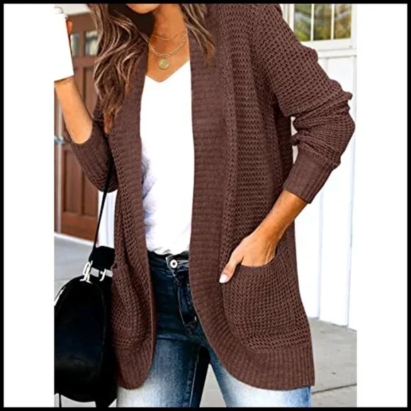 Long Sleeve Open Front Cardigan Chunky Knit Draped Sweater - Picture 3 of 7